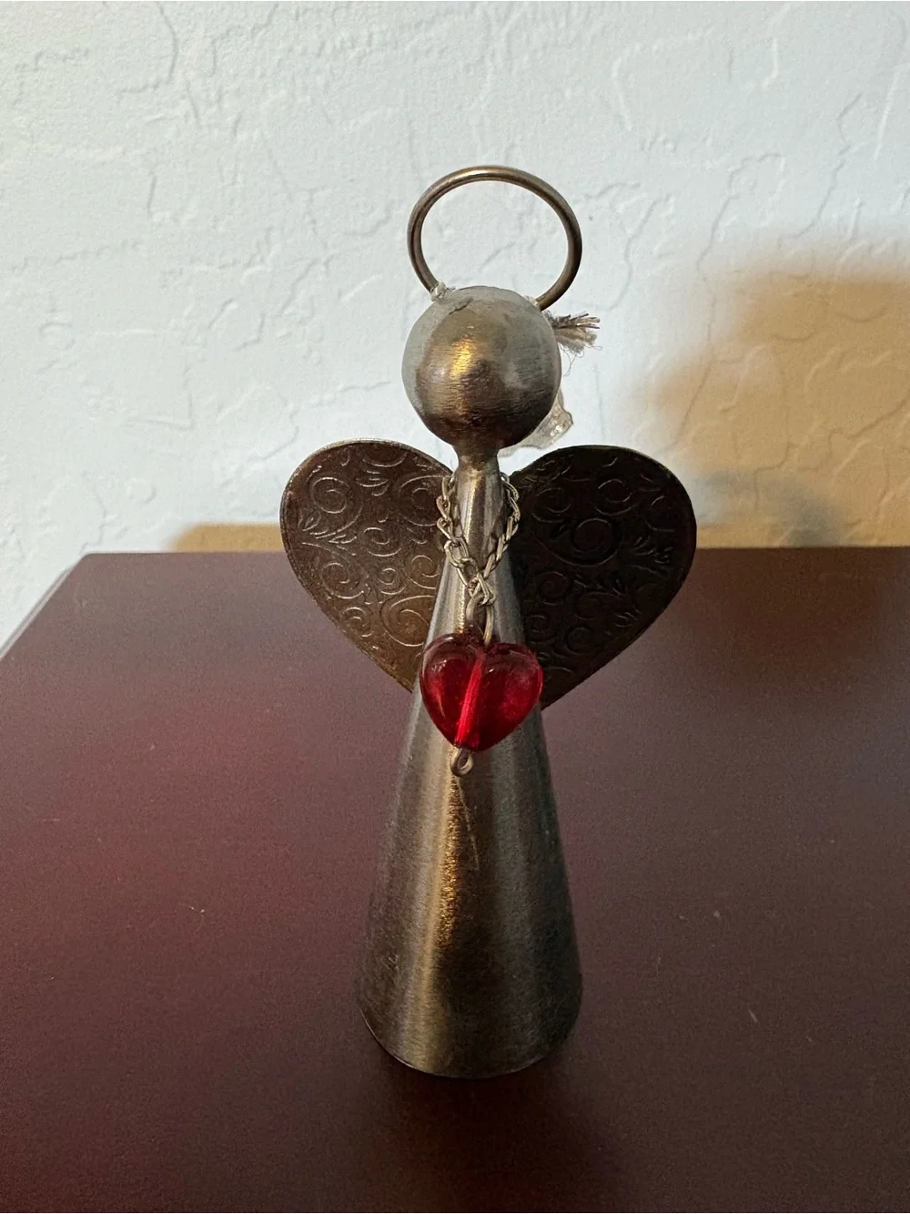 Metal Angel Bell with Red Glass Heart - Home Holiday Decor